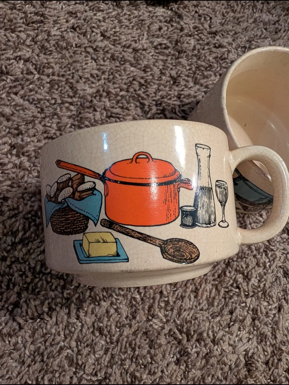 Set of 3 Vintage Ceramic Mugs 1970's Beige Multicolor Kitchen Food